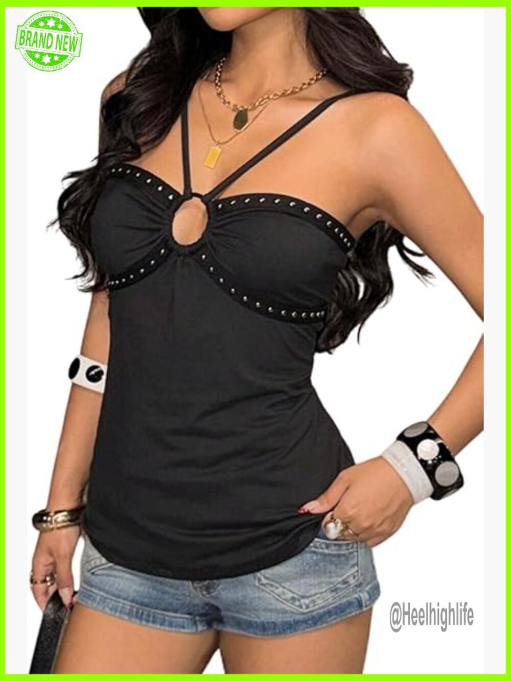 Y2K Gothic Halter Top Ring Linked Fitted Summer Camisole